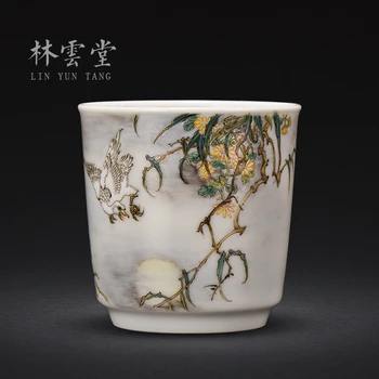|Lin Yuntang pastel master pohár jeden pohár kung fu čajový majster pohár LYT9155 vzorky šálku čaju a kvetov a vtákov